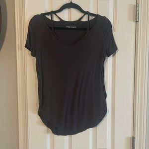 Charcoal gray top that is longer in the back. Super soft and flowing.